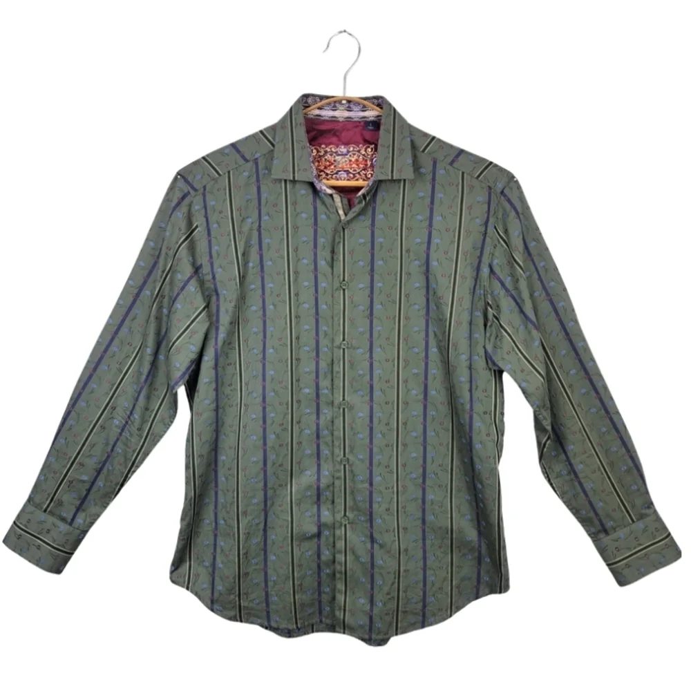 Robert Graham Men's L Long Sleeve Button-Up Shirt W/ Silk Trim & Placket - Picture 2 of 9